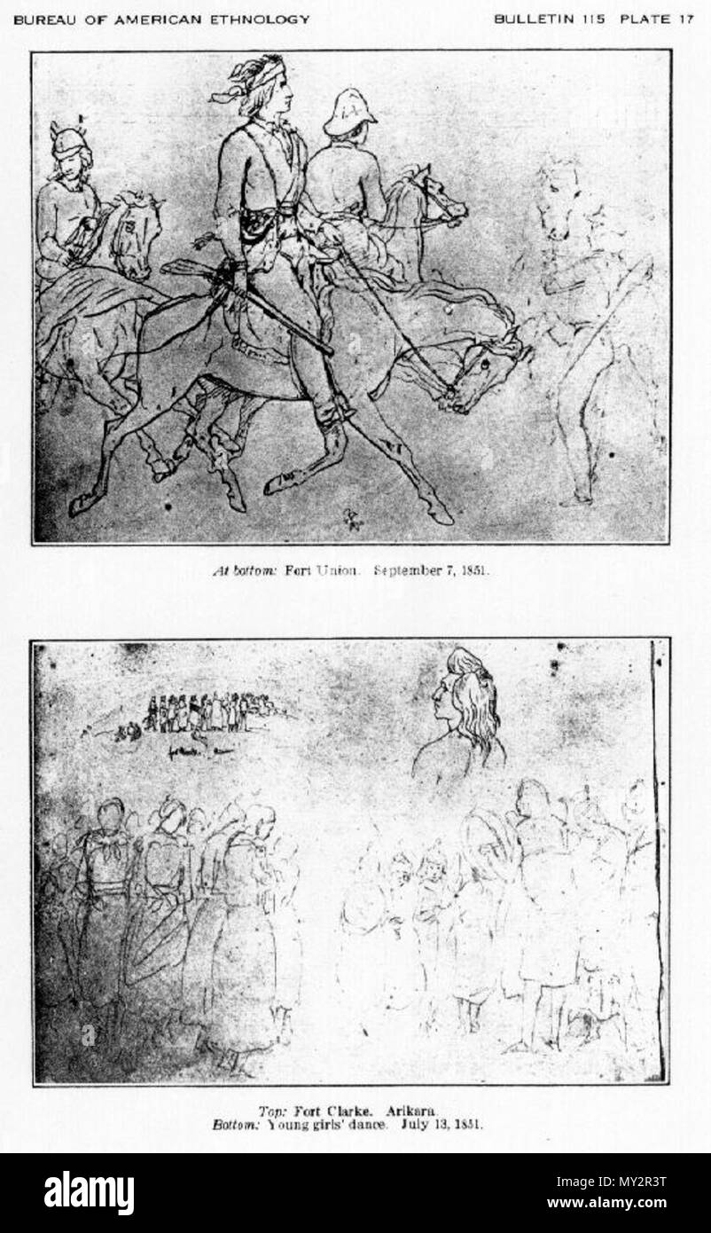 . Inglese: schizzi circa la vita degli indiani e i commercianti di pellicce che hanno abitato i messaggi commerciali delle grandi aziende di pelliccia sul Mississippi e la parte superiore del Missouri fiumi nel West americano dal 1846 al 1852. 1851. Rudolph Friedrich Kurz 521 Il Kurz Sketchbook piastra 17 Foto Stock