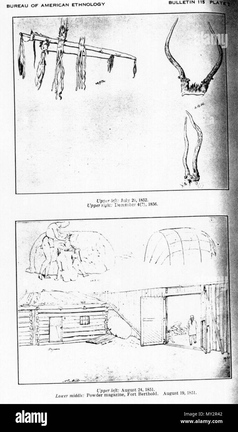 . Inglese: schizzi circa la vita degli indiani e i commercianti di pellicce che hanno abitato i messaggi commerciali delle grandi aziende di pelliccia sul Mississippi e la parte superiore del Missouri fiumi nel West americano dal 1846 al 1852. 1851. Rudolph Friedrich Kurz 521 Il Kurz Sketchbook piastra 2 Foto Stock