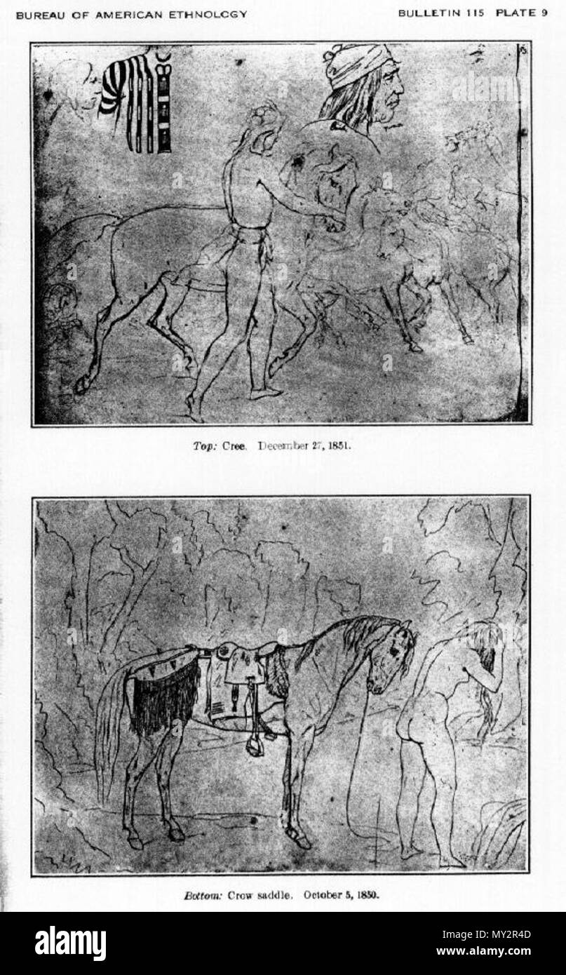 . Inglese: schizzi circa la vita degli indiani e i commercianti di pellicce che hanno abitato i messaggi commerciali delle grandi aziende di pelliccia sul Mississippi e la parte superiore del Missouri fiumi nel West americano dal 1846 al 1852. 1851. Rudolph Friedrich Kurz 521 Il Kurz Sketchbook piastra 9 Foto Stock