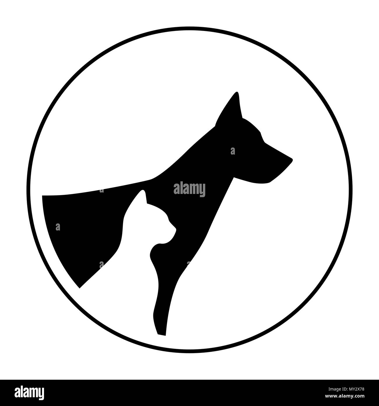 Segno del logo gatto cane animali ritratto silhouette di testa. Illustrazione Vettoriale. Illustrazione Vettoriale