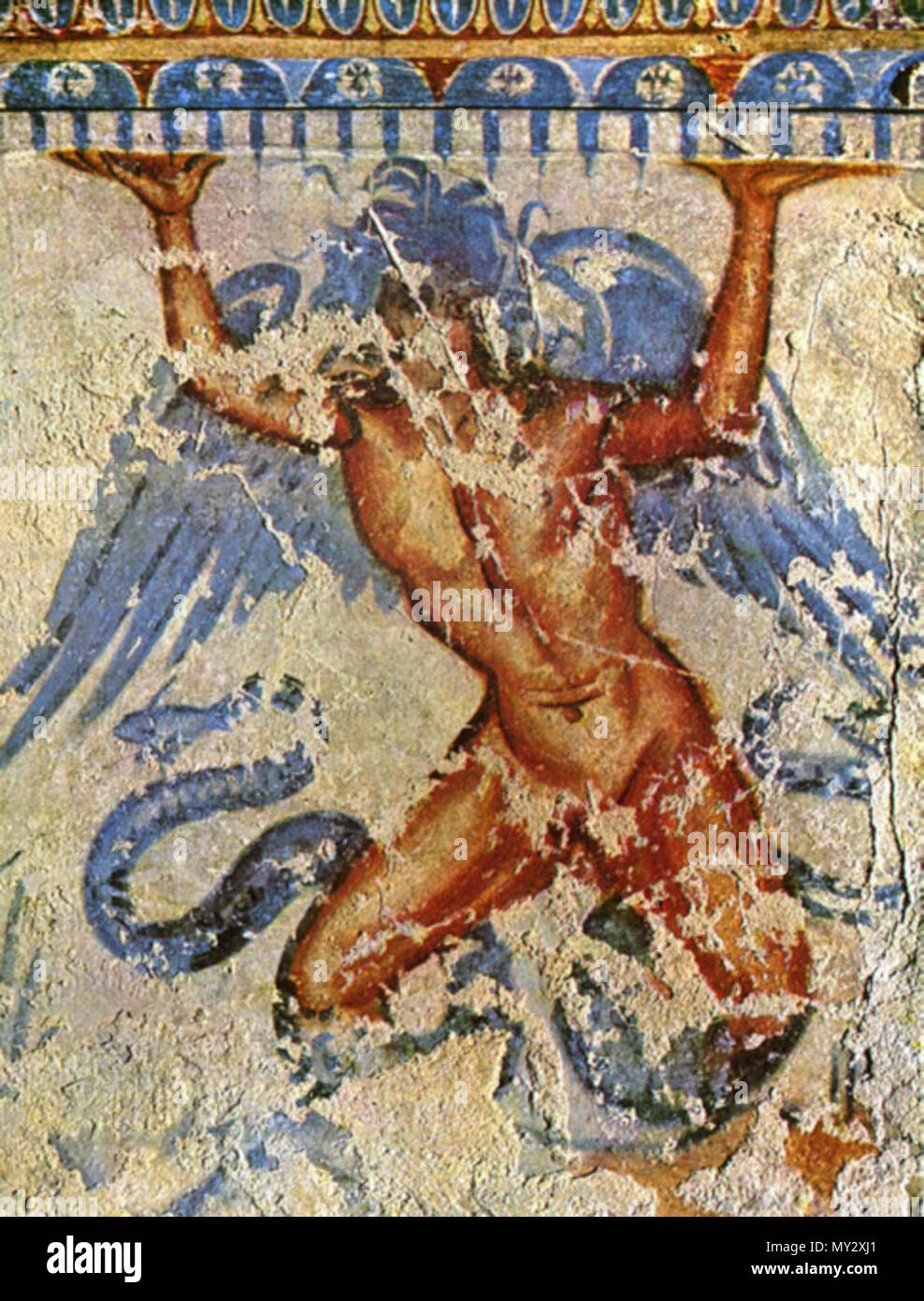 . Inglese: affresco etrusco dal "Tomba di Tifone' a Tarquinia. Italiano: Tifone, affresco etrusco dalla "Tomba di Tifone' a Tarquinia. . Sconosciuto 539 Typhoeus - Affresco Etrusco Foto Stock