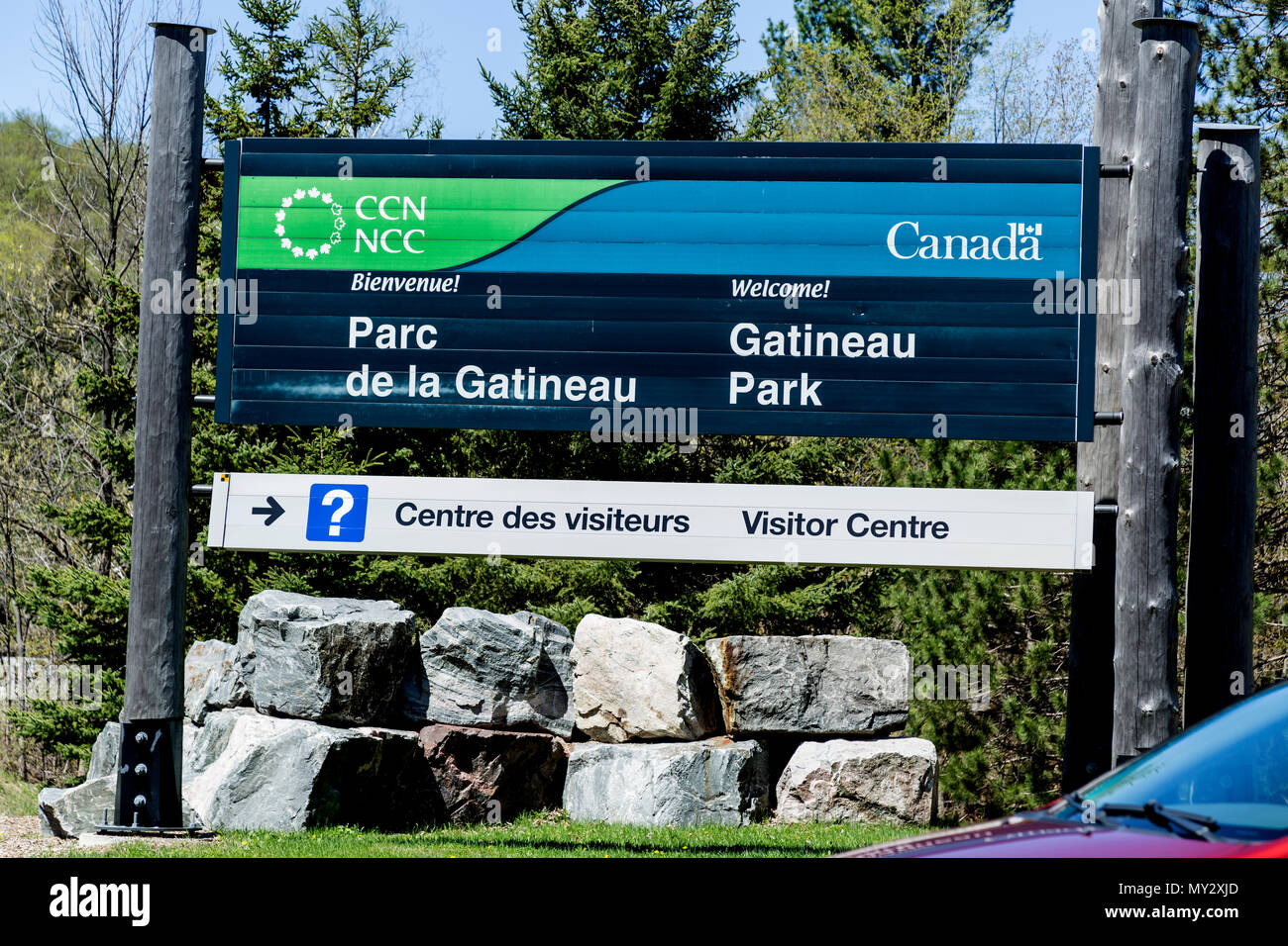 Segno di Gatineau Park Chelsea Québec Canada. Canada capitale nazionale Commissione Foto Stock