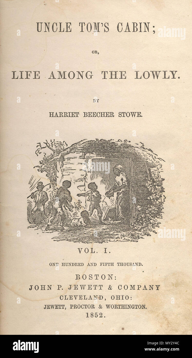 . Titolo pagina di illustrazione da Hammatt Billings per la Capanna dello zio Tom [Prima edizione: Boston: John P. Jewett e società, 1852]. Mostra caratteri di Chloe, Mose Pete, Baby, Tom. Originariamente dal 1852. Hammatt Billings 541 UncleTomsCabinCover Foto Stock