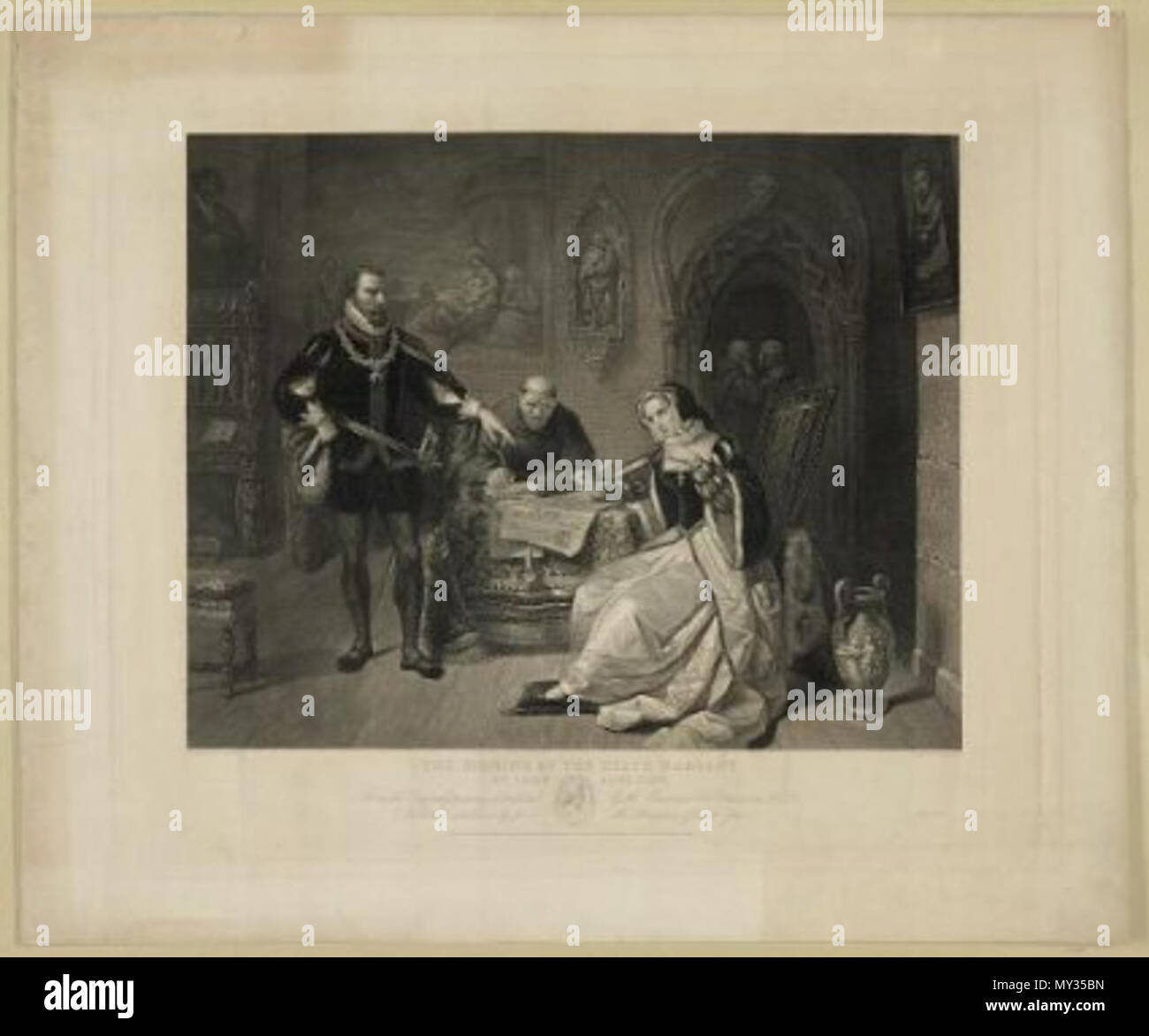 . Inglese: Queen Mary è firma la condanna a morte di: Lady Jane non è illustrato. 1848. Charles Burt 523 alla firma della condanna a morte per Lady Jane Grey Foto Stock