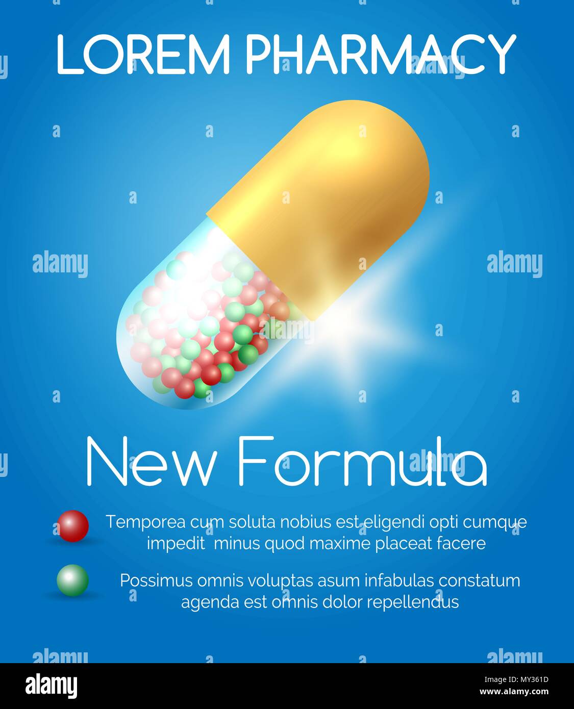 Farmacia poster con una pillola. Cuore care capsula farmaceutica blu  sfondo, informazioni mediche concetto di droga illustrazione vettoriale  Immagine e Vettoriale - Alamy