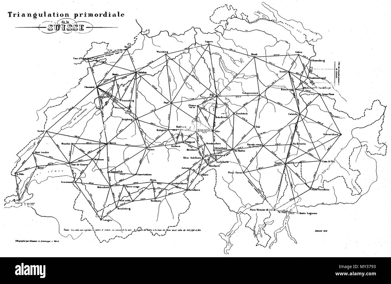 . Deutsch: Triangulation primordiale 1826-1837, Schweiz . Il 28 luglio 2012. Geomatik Schweiz 536 Triangulation primordiale Foto Stock