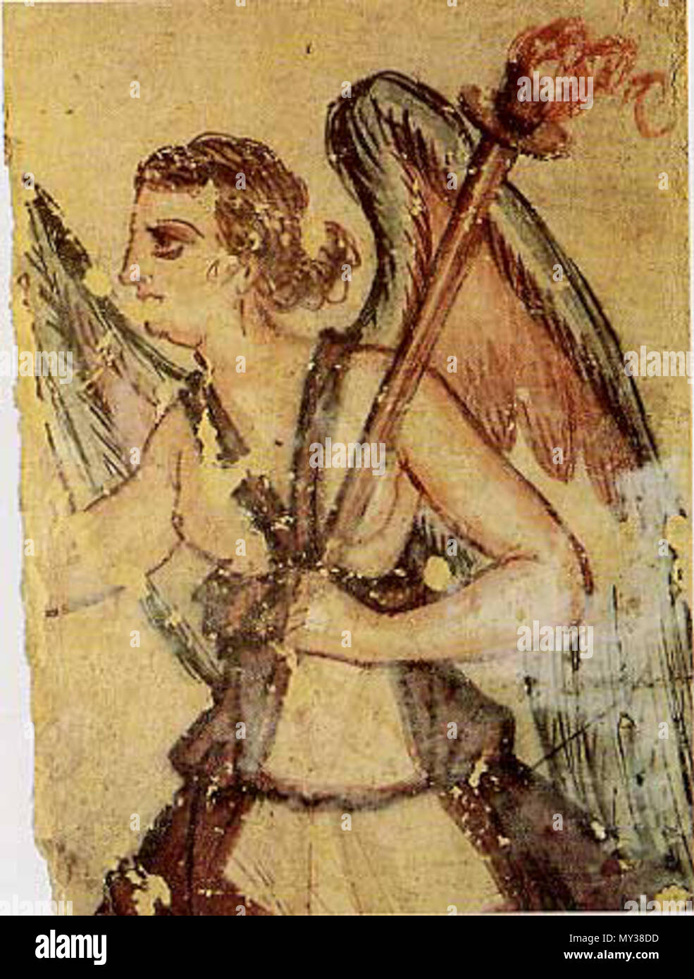 . Français : Le psychopompe étrusque Vanth, fresque du tombeau des Anina, Tarquinia. Inglese: l'Etrusco accompagnatore di anime en:Vanth, come raffigurato in un affresco in una tomba. Fonte: http://www.canino.info/inserti/monografie/etruschi/dei etruschi/vanth.htm . Il 15 aprile 2009 (originale data di caricamento). caricate su Wikipedia da Kwamikagami 545 Vanth Foto Stock