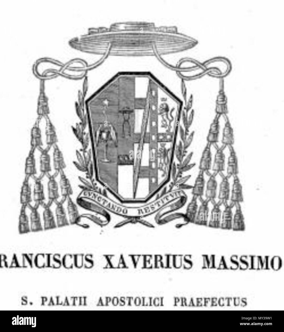 . Deutsch: Wappen Kardinal Francesco Saverio Massimo . 1842. zeitgenössischer Stecher 558 Wappen Kardinal Massimo Foto Stock