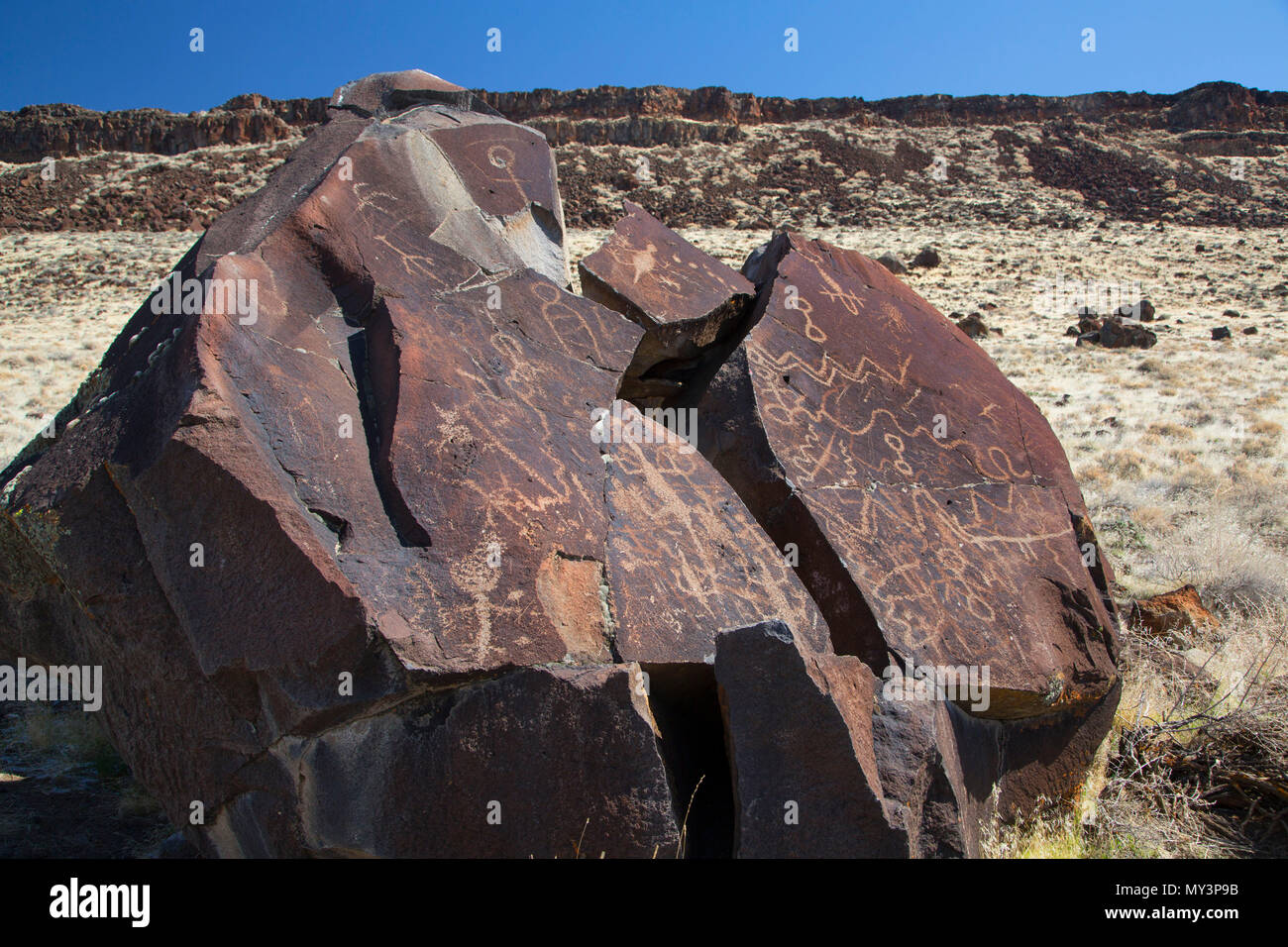 Greaser petroglifi quartiere Lakeview Bureau of Land Management, Oregon Foto Stock