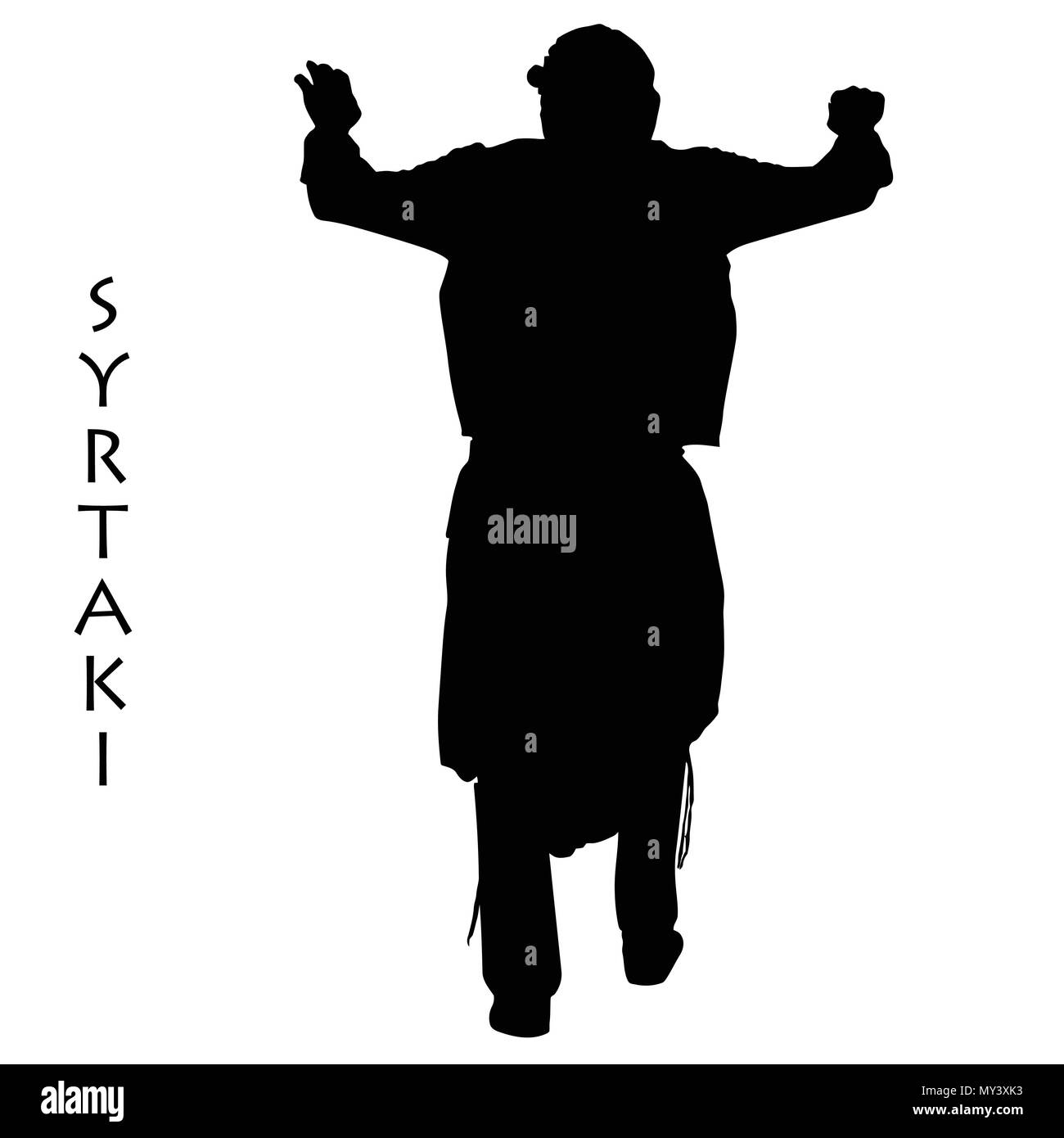 Greco silhouette ballerino eseguire il syrtaki su sfondo bianco, illustrazione vettoriale Illustrazione Vettoriale