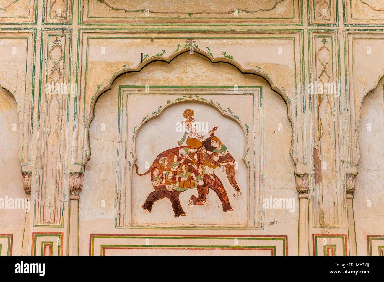Elephant murale nel palazzo indiano Foto Stock
