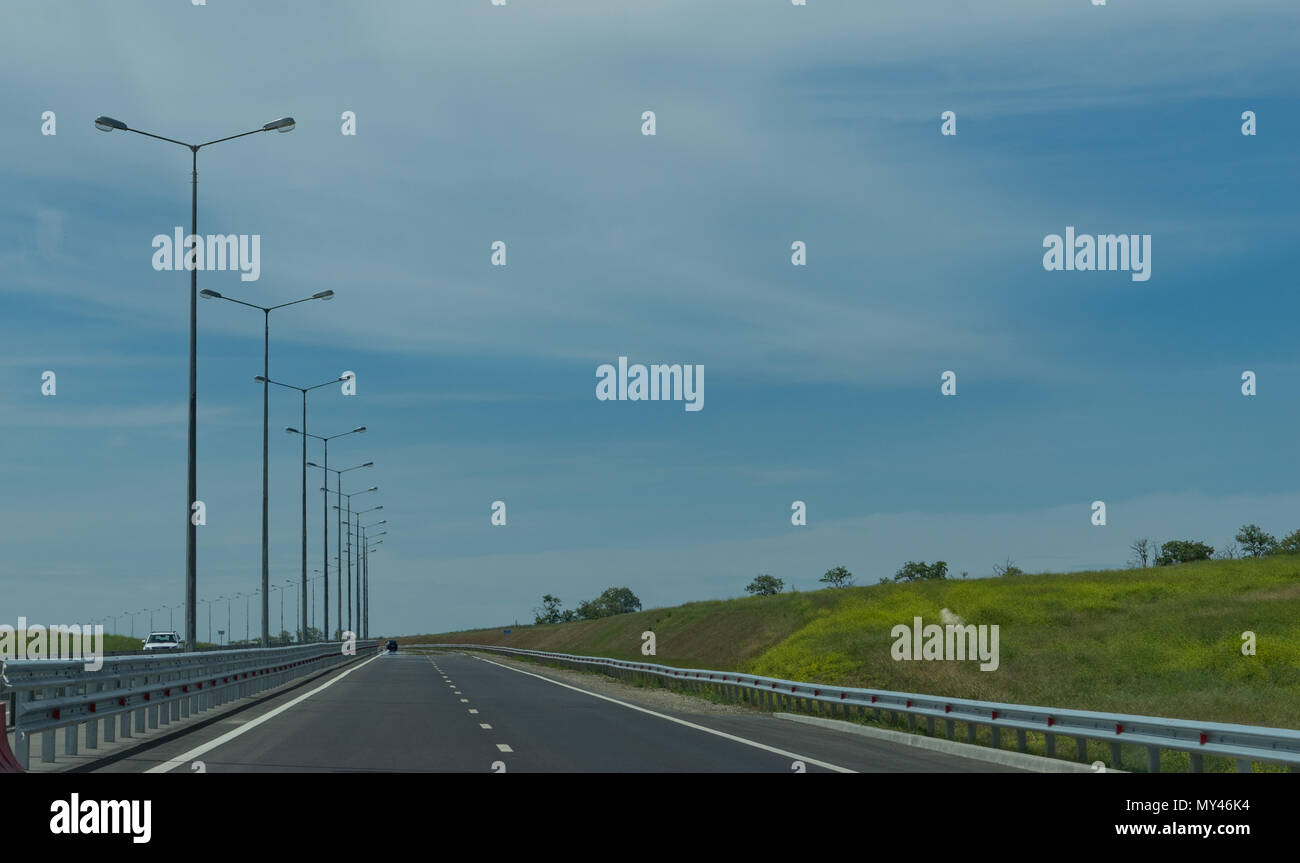 Regione Krasnodar, Russia - 19 maggio 2018: Accesso automatico al ponte di Kerch dalla Regione Krasnodar. Foto Stock