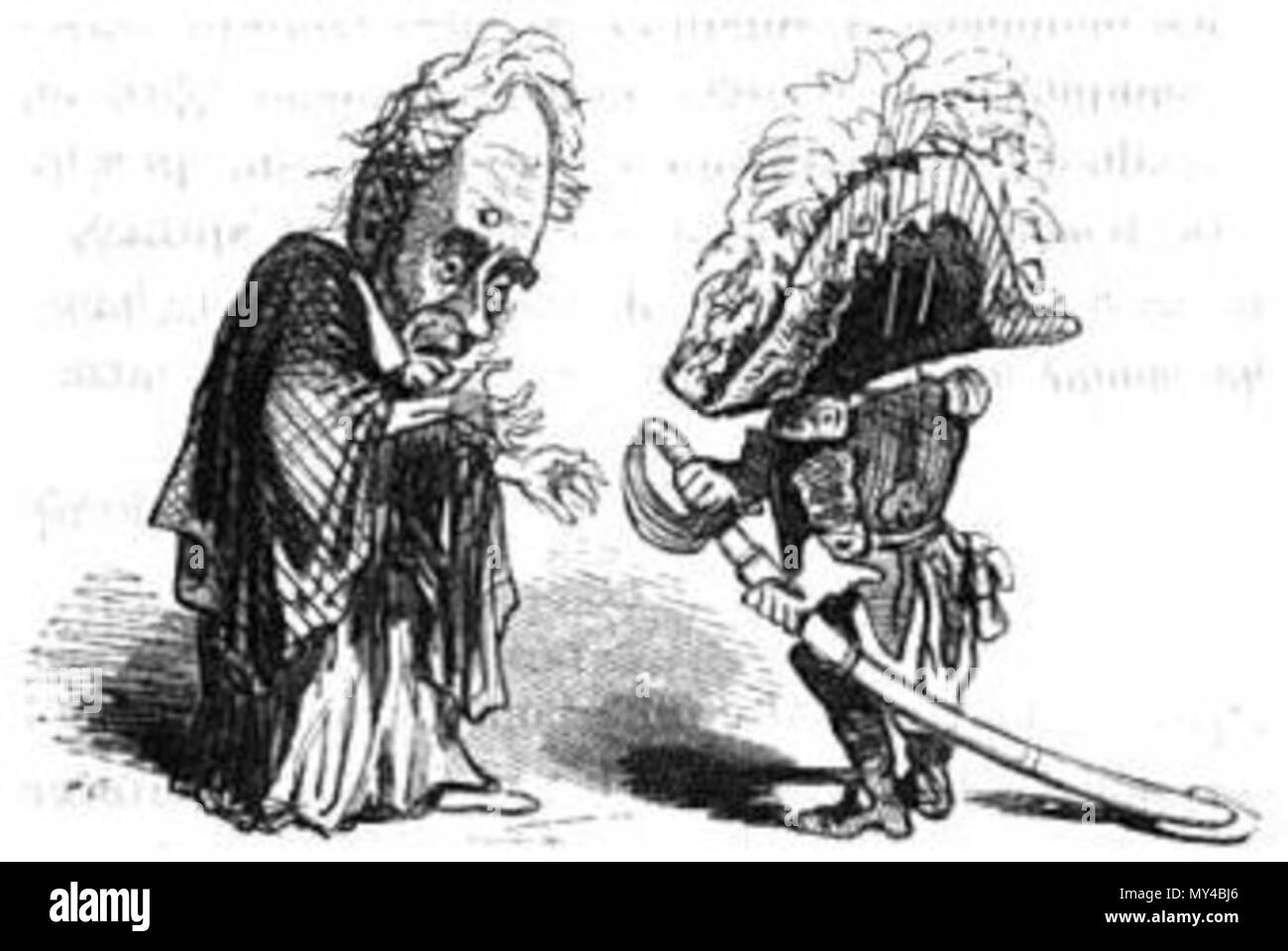 . Français : Narcisse Vieillard en faccia Sénèque à Larabit en habit militaire, caricatura par Cham. 1850. Cham (Amédée de Noé) 382 Narcisse Vieillard et Denis Marie Larabit par Cham Foto Stock