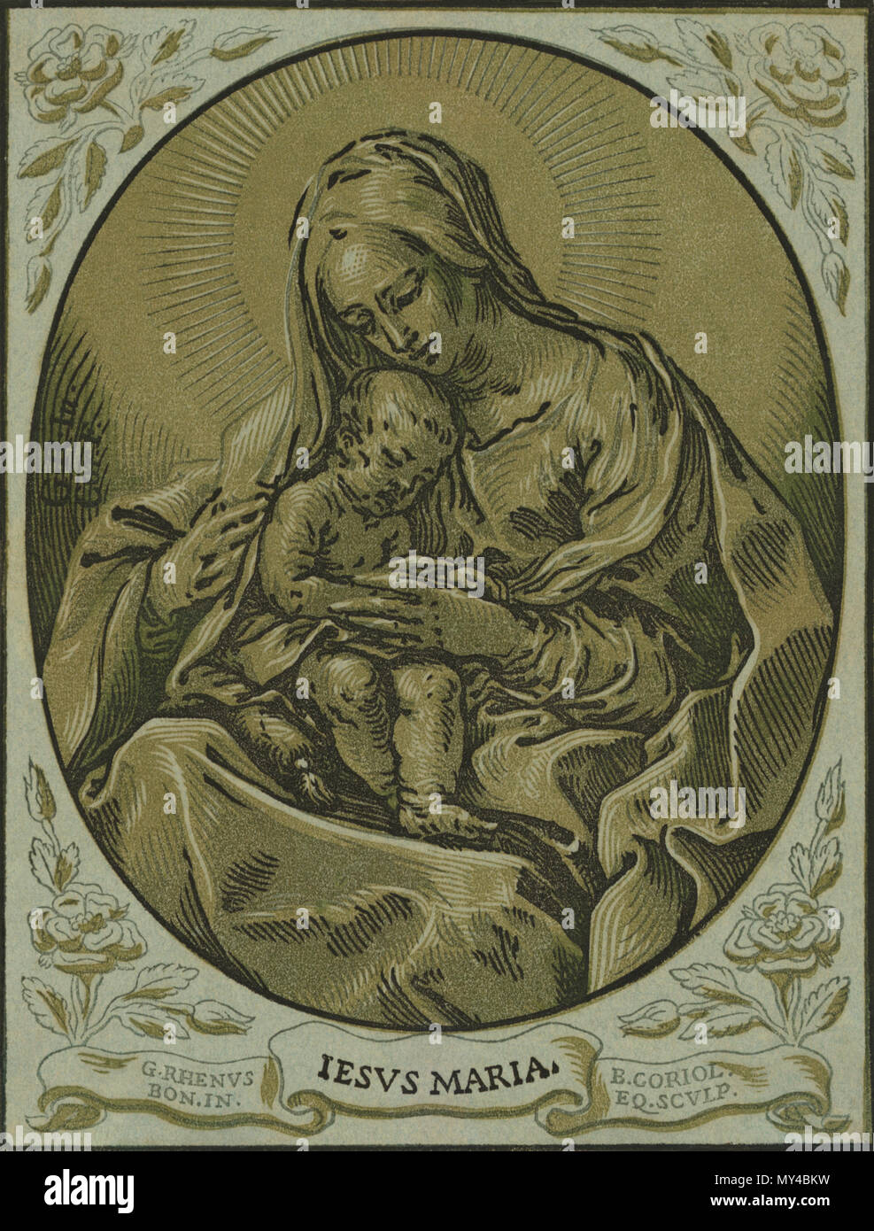 . La Madonna e il bambino, incisione a legno in chiaroscuro . tra 1630 e 1655. Bartolommeo Coriolano 352 Maria Coriolano1 Foto Stock