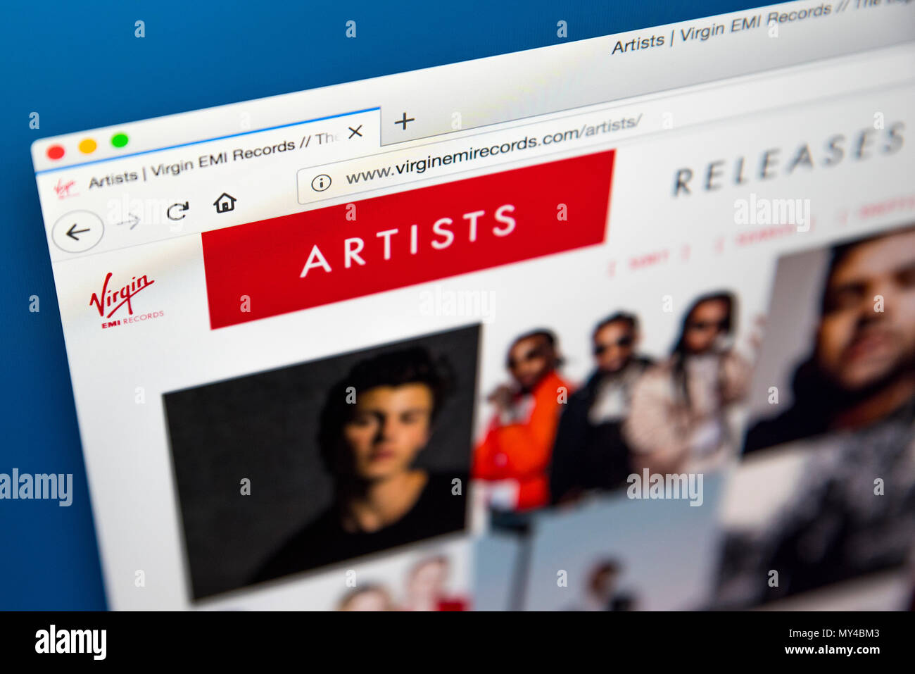 LONDON, Regno Unito - 29 Maggio 2018: la homepage del sito ufficiale di Virgin EMI Records - il British record etichetta di proprietà di Universal Music Group, Foto Stock