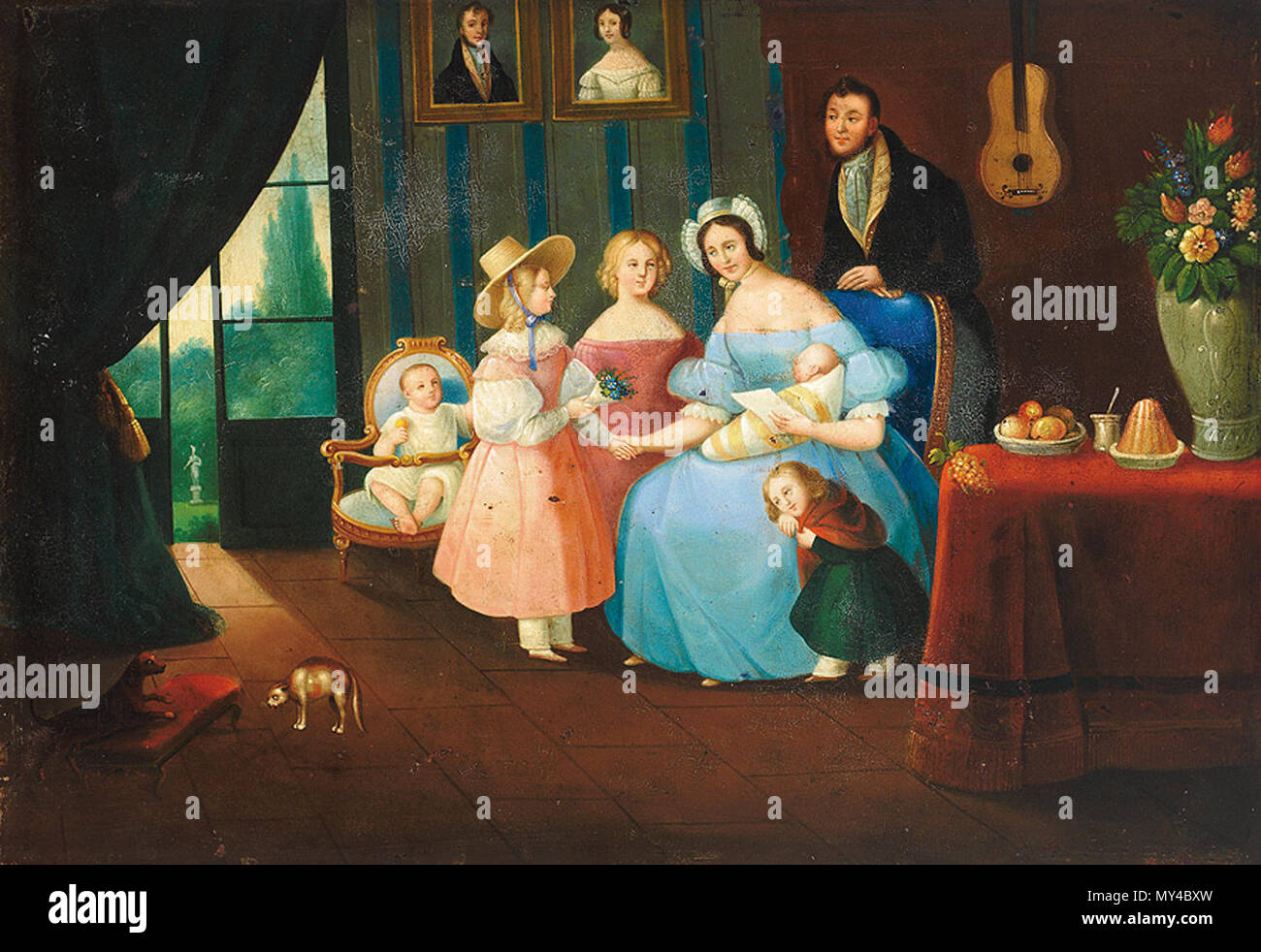 174 Familie im Biedermeier Vestibül c1840 Foto Stock