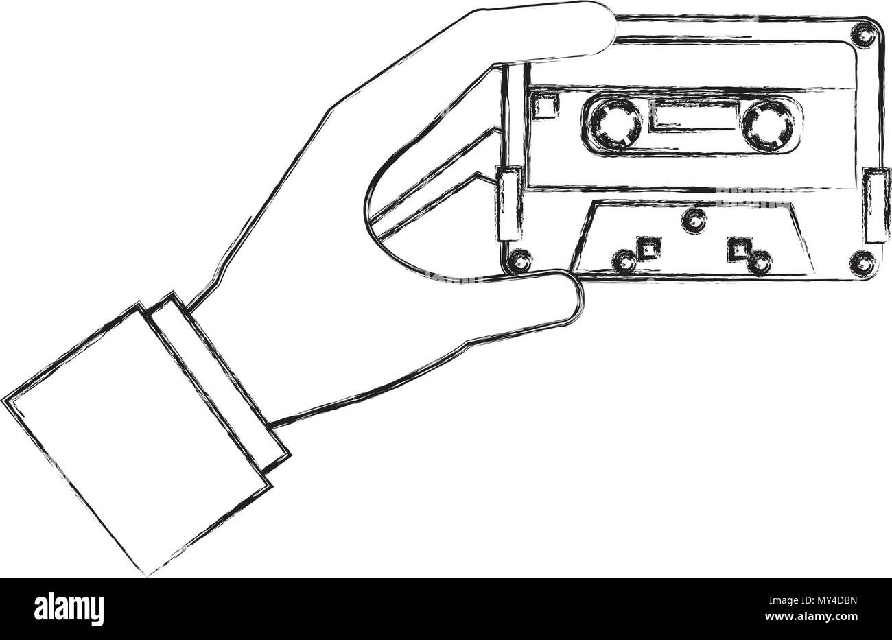 Mano con cassetta di musica in stile retrò illustrazione vettoriale design Illustrazione Vettoriale