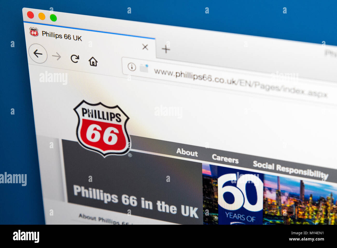 LONDON, Regno Unito - 29 Maggio 2018: la homepage del sito della Phillips 66 - Azienda multinazionale americana energy company, il 29 maggio 2018. Foto Stock