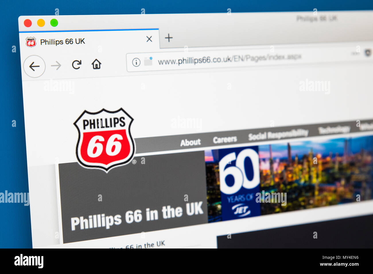 LONDON, Regno Unito - 29 Maggio 2018: la homepage del sito della Phillips 66 - Azienda multinazionale americana energy company, il 29 maggio 2018. Foto Stock