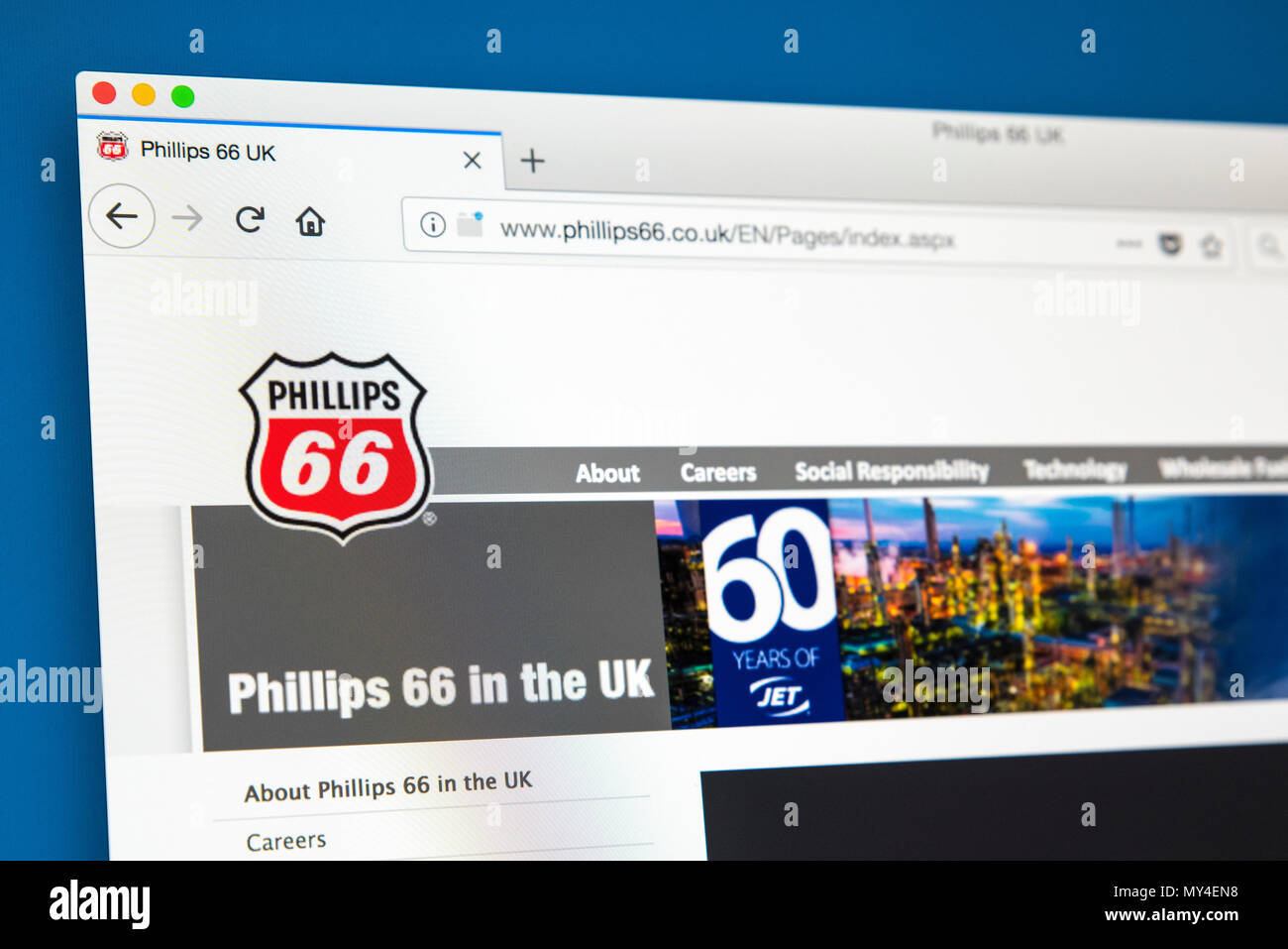 LONDON, Regno Unito - 29 Maggio 2018: la homepage del sito della Phillips 66 - Azienda multinazionale americana energy company, il 29 maggio 2018. Foto Stock