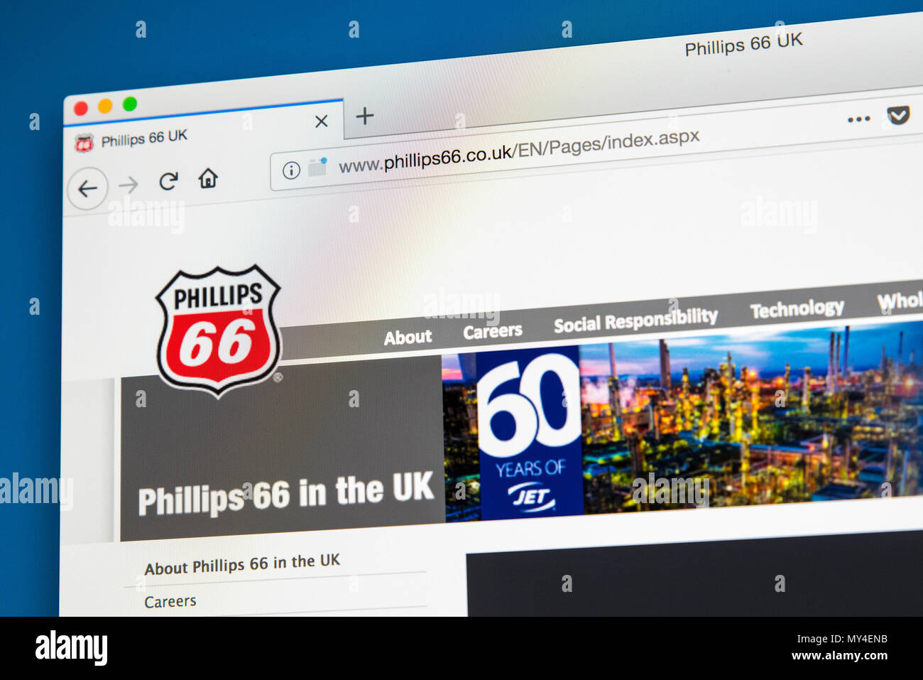 LONDON, Regno Unito - 29 Maggio 2018: la homepage del sito della Phillips 66 - Azienda multinazionale americana energy company, il 29 maggio 2018. Foto Stock