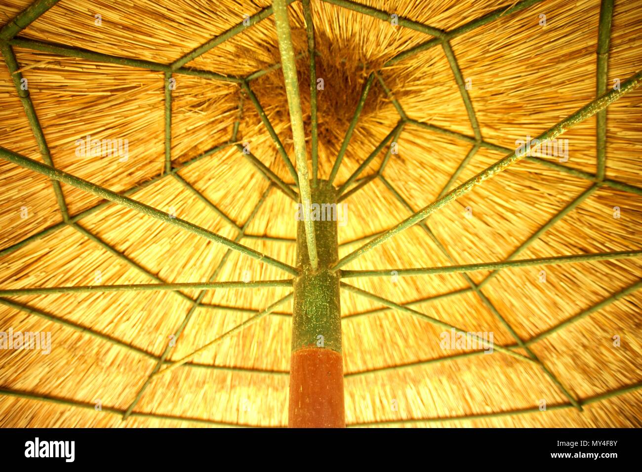La sterpaglia ombrellone in legno Foto Stock
