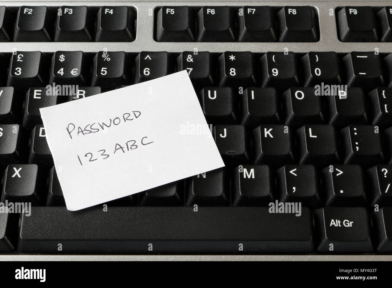 Scrivere la password su un foglio di carta sulla tastiera del computer Foto  stock - Alamy