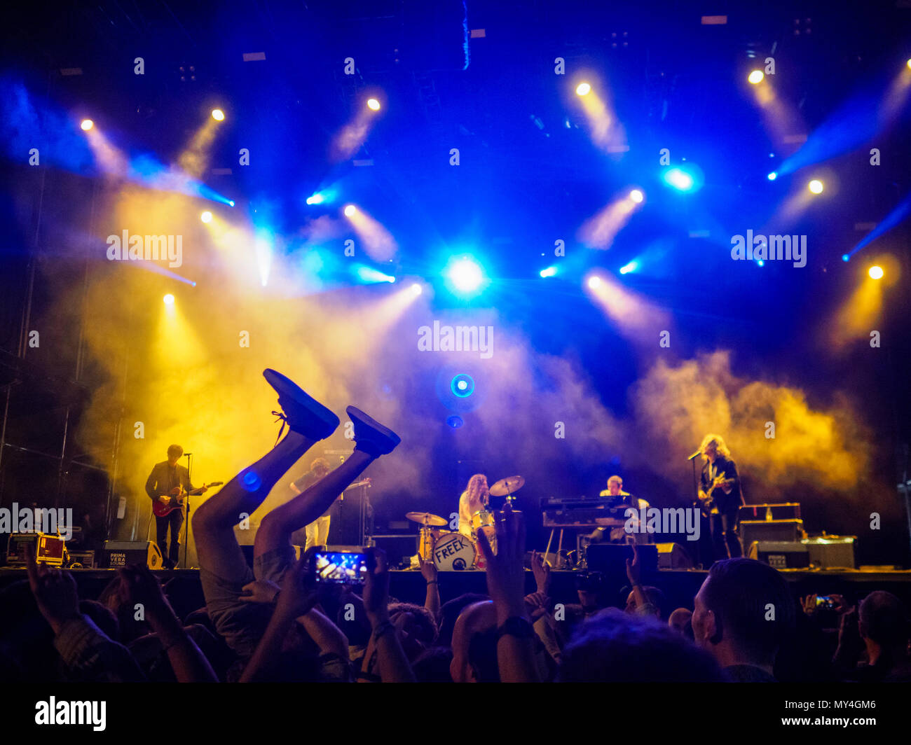 Ty Segall e alla libertà di prestazioni di banda al suono di primavera 2018, Parc del Forum di Barcellona. Foto Stock