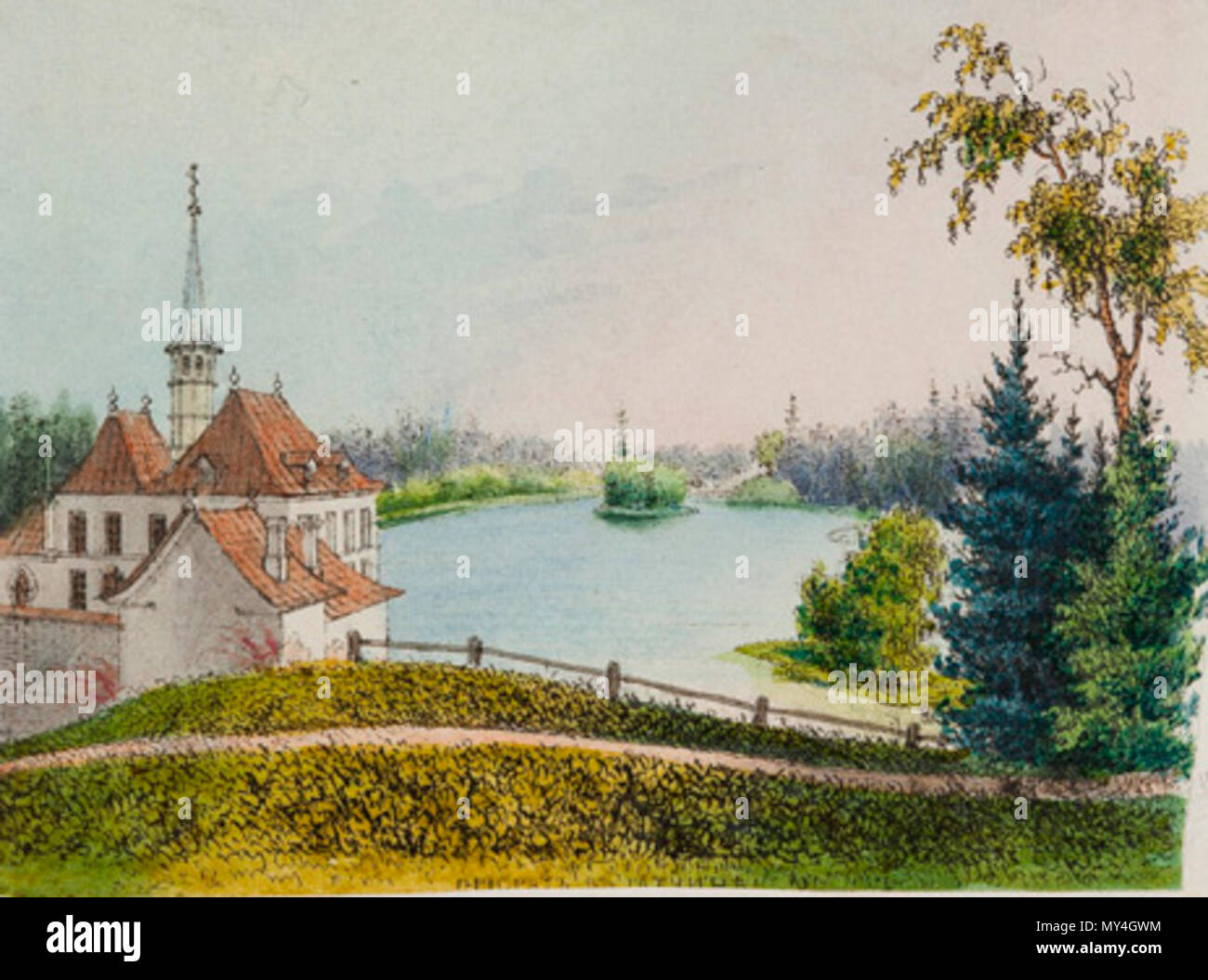 597 Приоратский дворец. Цветная литография на почтовой бумаге (2) Foto Stock