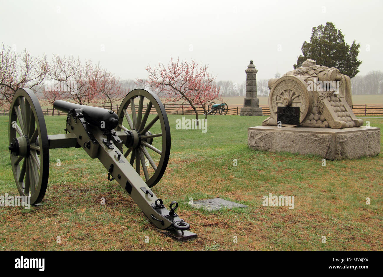 La Peach Orchard fu teatro di alcuni dei più furiosi combattimenti tra confederati e unione di forze durante la famosa battaglia di Gettysburg, PA Foto Stock
