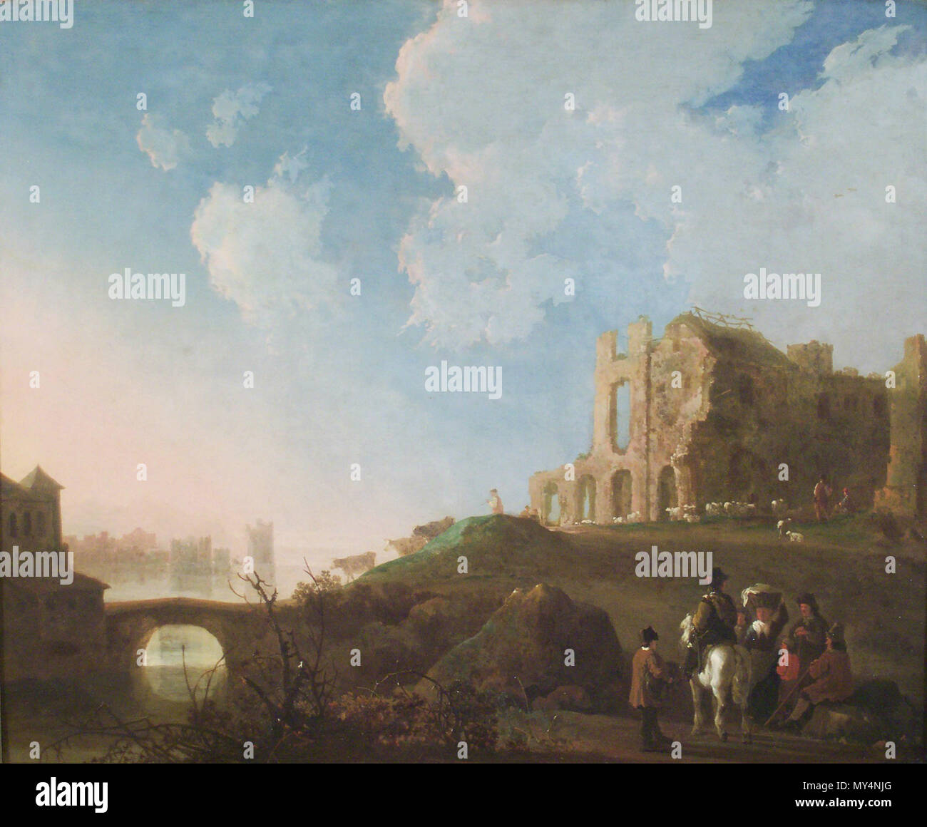 405 Paisaje con las ruinas de la Abadía de Rijnsburg Foto Stock