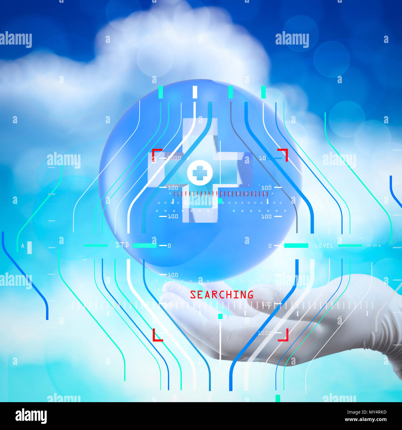 Una diagnosi accurata di trattamento appropriato concetto medico.mano medica con globo selezionare sul primo segno di aiuto come concetto Foto Stock