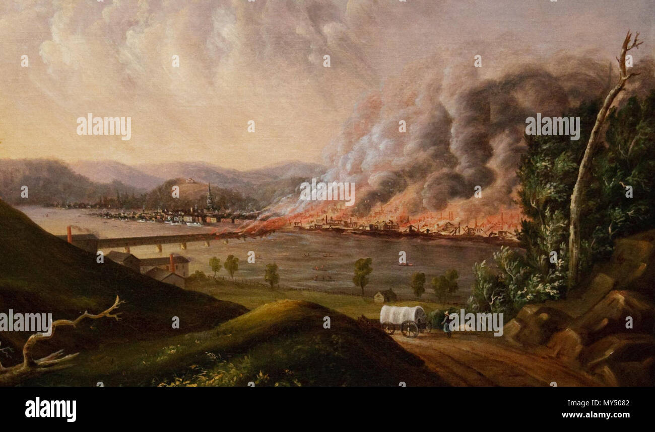 . Inglese: Dettaglio dalla vista del Grande Incendio di Pittsburgh 1846, William Coventry parete (1810-1886) . 11 novembre 2011. dipinto da William Coventry parete, Carnegie Museum of Art (foto di Moira Burke) 566 la soluzione WLA cma vista del Grande Incendio di Pittsburgh 1846 dettaglio Foto Stock