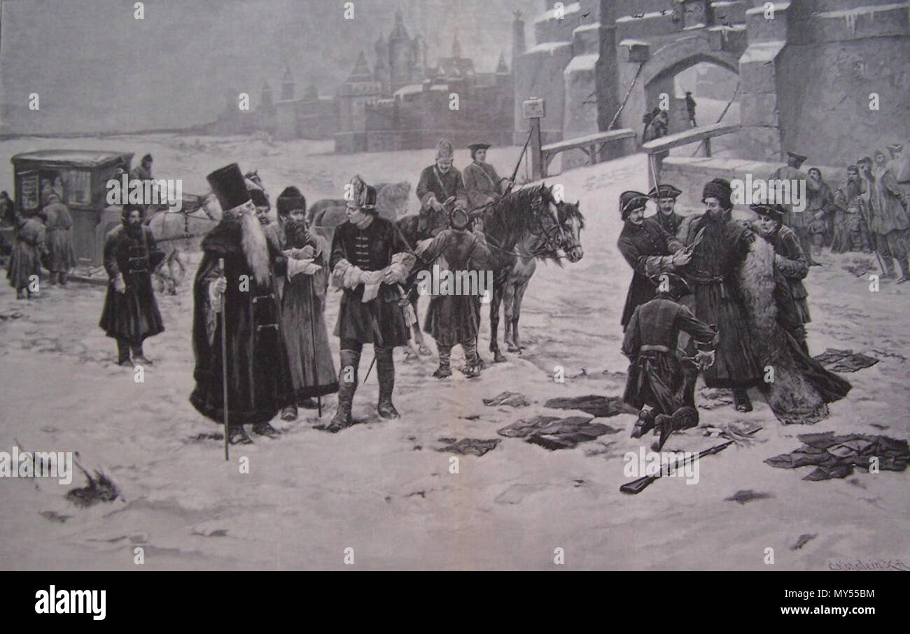 . Русский: Реформы Петра (запрет на бороды и традиционную одежду) . 1893. G. von Urlaub 298 KLEIDERREFORM IN RUSSLAND Foto Stock