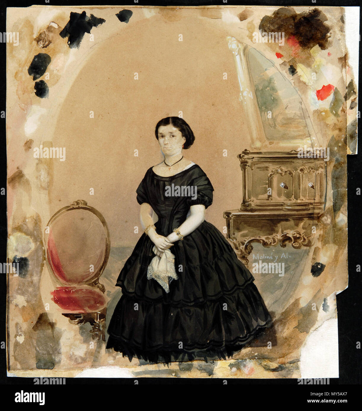 . Català: albúmina pintada a l'aquarel·la ; 22 x 20 cm cappuccio 1860 Inglese: albumina-acquarello dipinto, 22 x 20 cm al 1860 . Il 31 marzo 2011, 19:46:43. Manuel Moliné ho Rafael Albareda 452 Retrat de dona Foto Stock