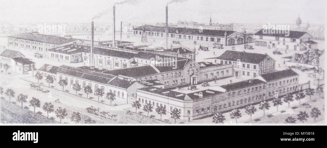 . Deutsch: Die Kesslerschen Maschinenfabriken und die Naxö- Kaserne im Hintergrund . 1910. Max Braun 220 Greifswald Brinkstrasse - Anklamer Strasse 1910 Foto Stock