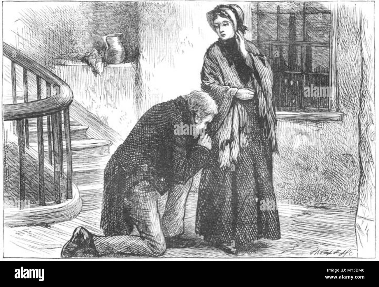 . Inglese: Tempi duri, Stephen e Rachael nella parte anteriore dei gradini che portano alla strada nei pressi di Santo Stefano (camera Libro I, cap. 13, p. 41). 3 giugno 2011, 12:18:53. Harry francese 230 Hard Times, Stephen e Rachel, I, 13, 4 (Harry francese) Foto Stock