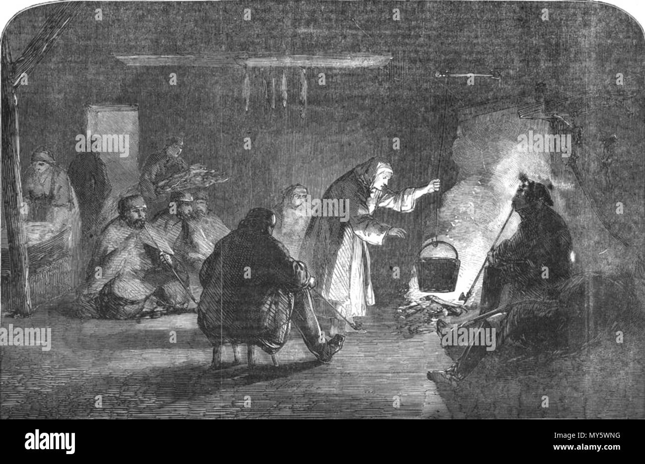 . Interno di una capanna di Wallachian . 1854. Illustrated London News staff 258 interno di una capanna di Wallachian 1854 Foto Stock