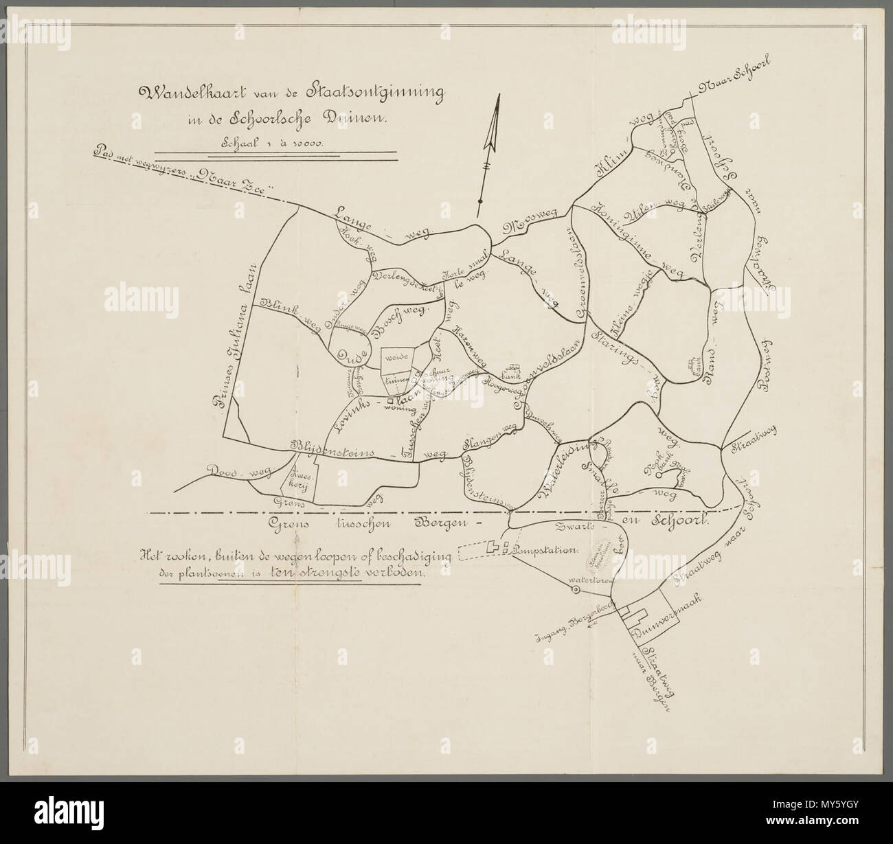 Schoorlse Duinen 1915. "Wandelkaart van de Staatsontginning in de Duinen Schoorlsche'. Vervaardiger: Onbekend Catalogusnummer: PR 1004193 Foto Stock