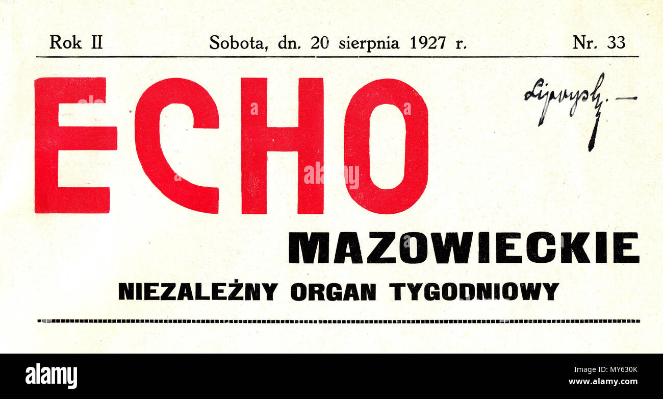 . Inglese: Echo Mazowieckie 1927 Polski: Winieta Echa Mazowieckiego . 1927. Sconosciuto 566 Winieta Echa Foto Stock
