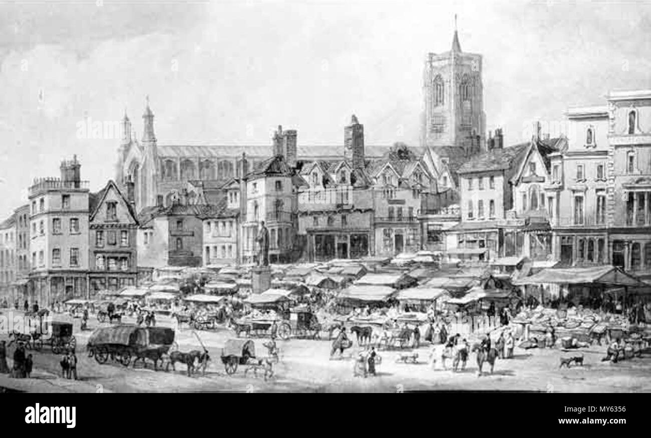 . Norwich Market Place, c. 1855, David Hodgson (1798-1864) . circa 1855. David Hodgson (1798-1864) 392 Norwich Market Place, David Hodgson c.1855 Foto Stock