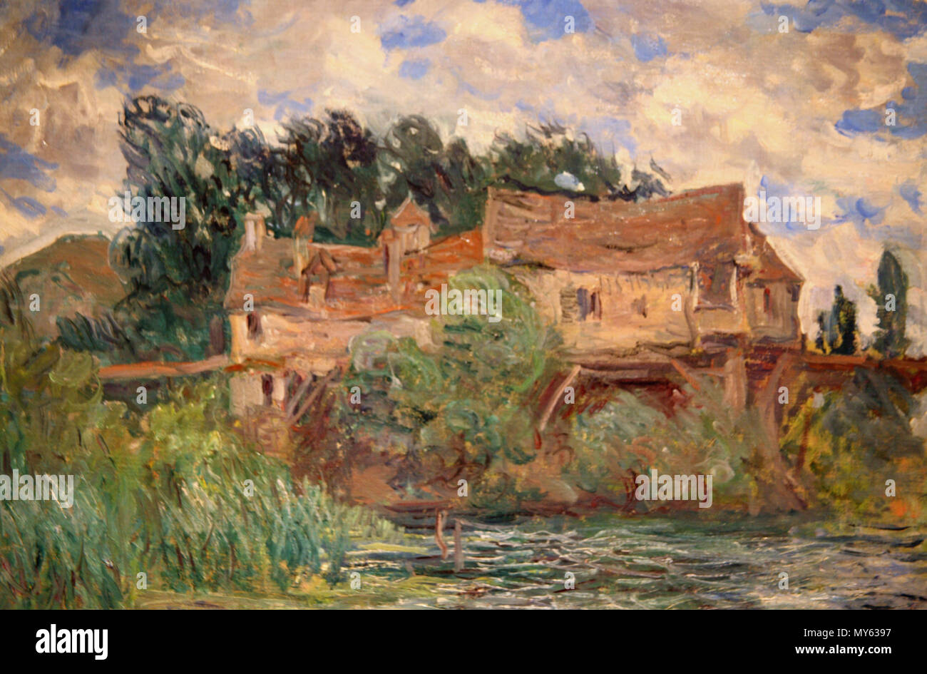 . Case sul vecchio ponte di Vernon . circa 1883 ; 2010-11-12 08:57:08. Frank Kovalchek 50 Arte presso il New Orleans Museum of Art - Case sul vecchio ponte di Vernon circa 1883 di Monet Foto Stock