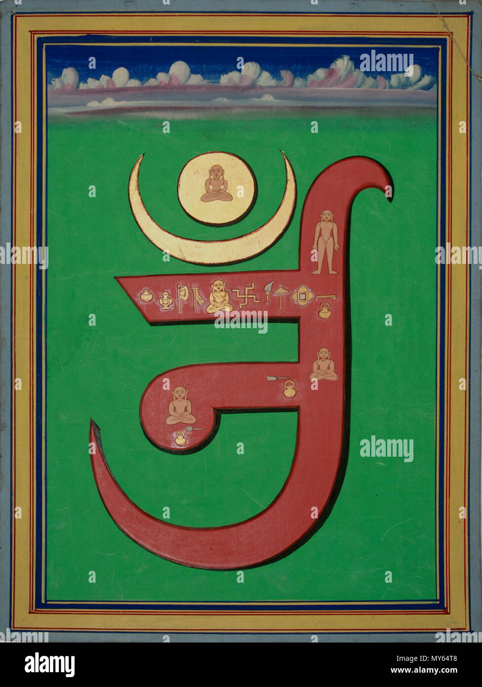 . Inglese: Jain pittura in miniatura di Jain Aum o Om da Jaipur circa 1840 . Il 28 novembre 2011. NA 265 Jaipur Jain Aum Foto Stock