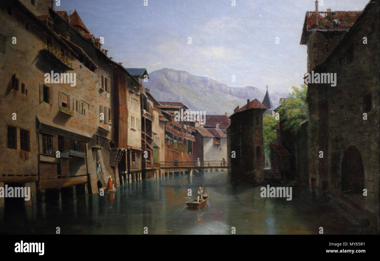 . Français : Peinture de la seconde moitié du xixo siècle . 30 Dicembre 2011 317 Le Thiou avant la construction des quais de 1854 Foto Stock