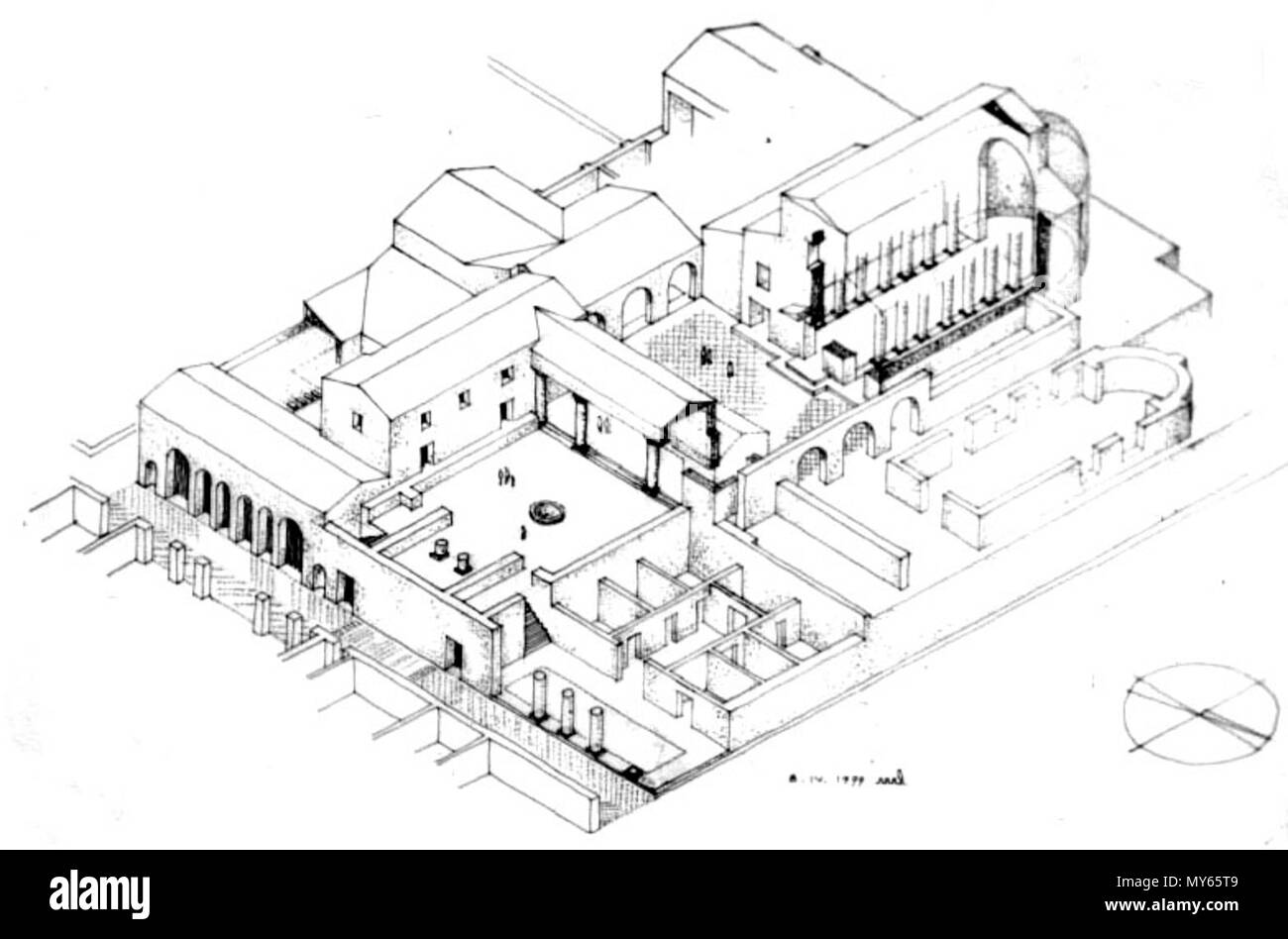 . Inglese: disegno del Pretorio a Cesarea Maritima, Israele. Ordinato costruita da Erode il Grande, qui illustrato nella sua fase bizantina. Il 19 dicembre 2004. L'Università Ebraica di Gerusalemme 518 Il Cesarea pretorio Foto Stock