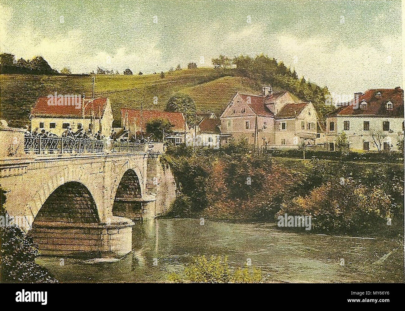 448 Razglednica karlovškega mostu v Ljubljani ritagliato Foto Stock