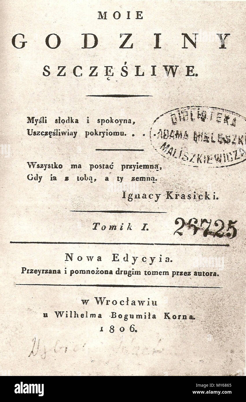 . Inglese: Józef Wybicki, 'Moje godziny szczęśliwe" (1806) . Il 10 novembre 2012, 21:11:40. Józef Wybicki 569 WybickiMojeGodzinySzczesliwe Foto Stock