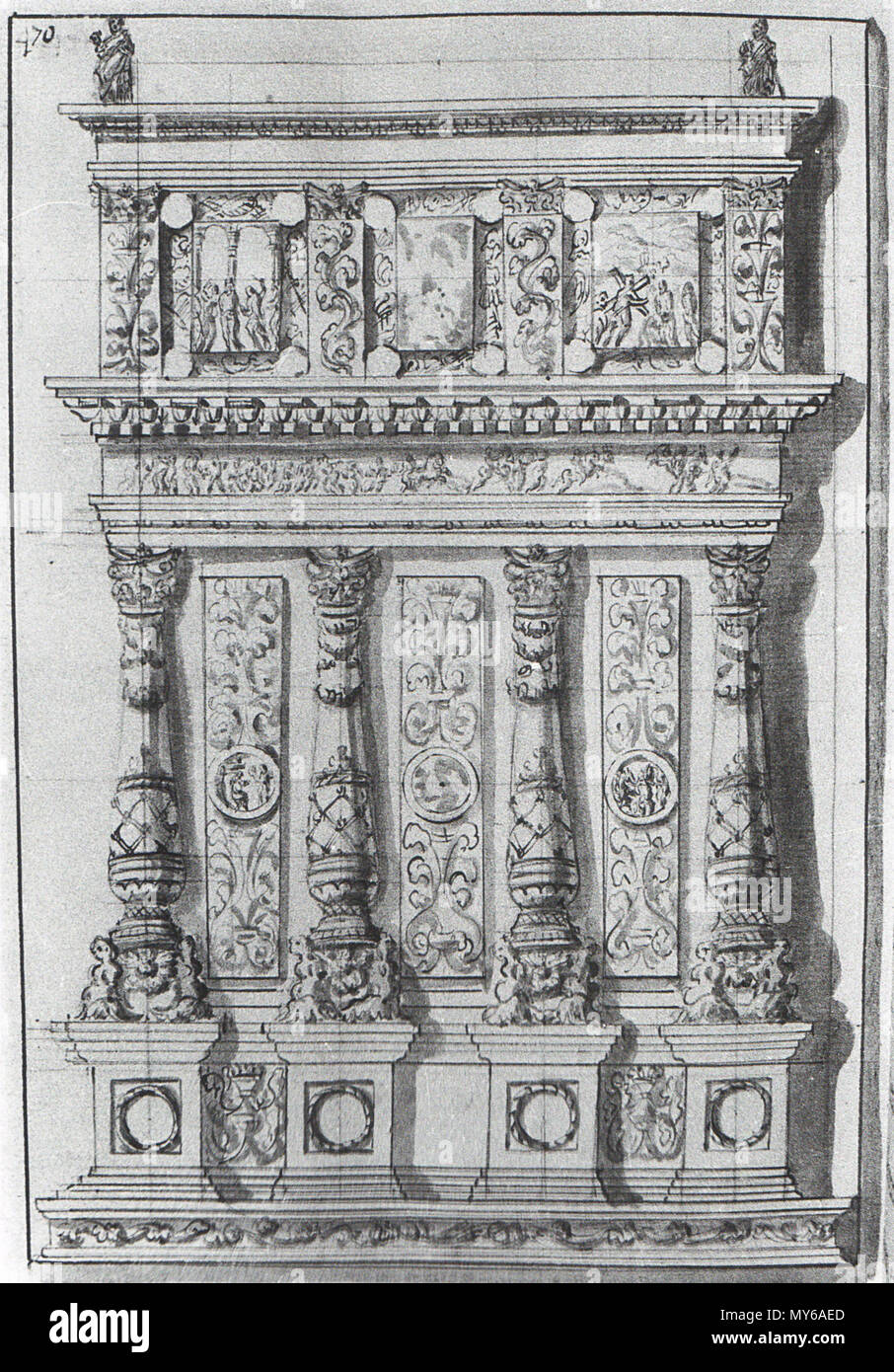 . Italiano: Mausoleo Martinengo (Gasparo Cairano, Bernardino Delle Croci, Brescia, museo di Santa Giulia) - Incisione 1668 . 28 agosto 2011, 16:49:52. Anonimo incisore del XVII secolo 356 Mausoleo Martinengo - Incisione 1668 Foto Stock