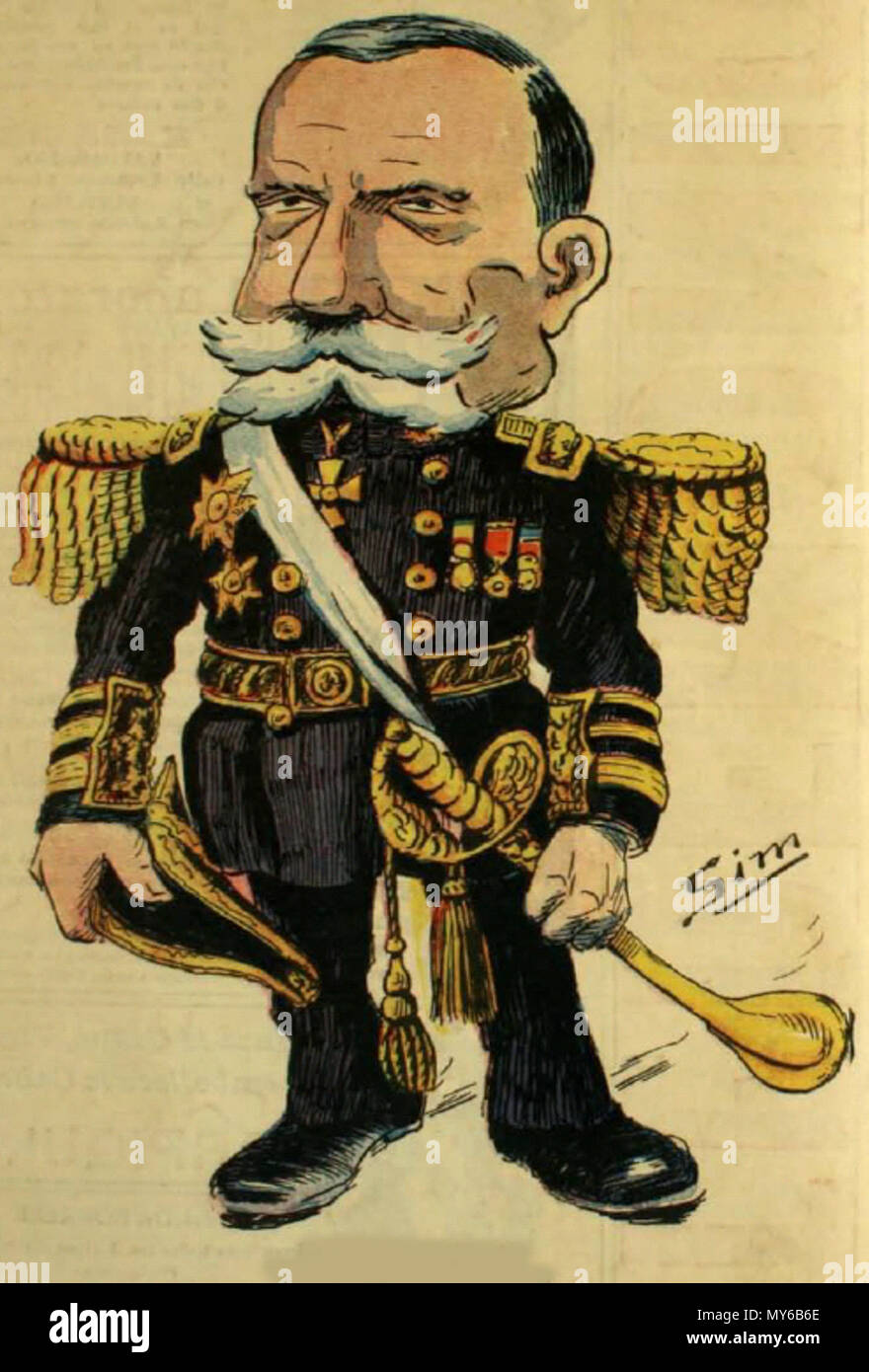 . Español: Caricatura de El Almirante Jorge Montt Alvarez . 1909. Sim para revista zig-zag 369 Caricatura de Jorge Montt Foto Stock