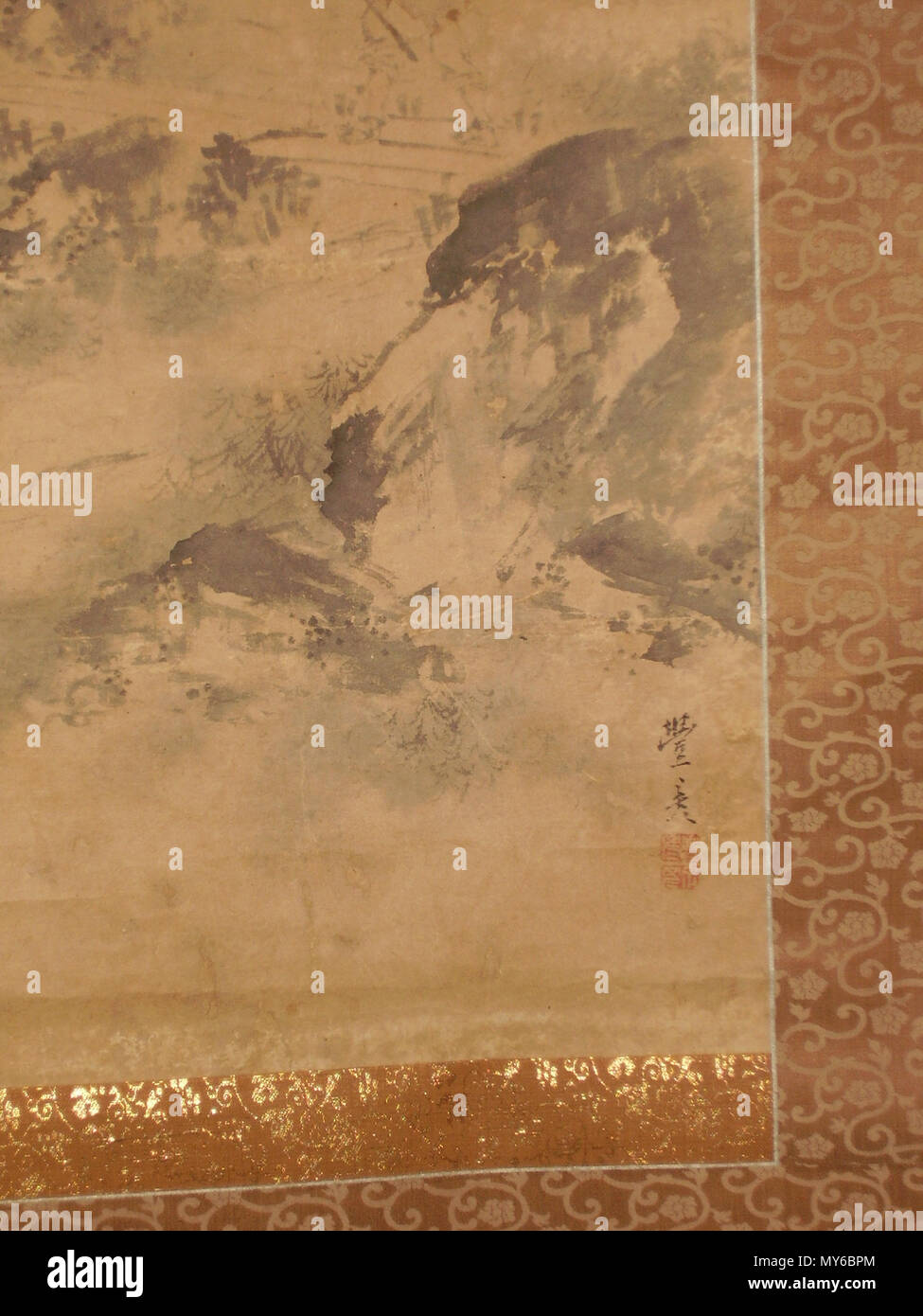 . Inglese: boscaiolo.Okamoto Toyohiko firma e sigillo; paternità è plausibile ma ulteriore autenticazione necessaria.sansui.sumi-e.wittig pittura di raccolta 25.test image.complete pittura.02. . 18xx (più tardi periodo Edo, presumibilmente pre-1846) 568 boscaiolo.Okamoto Toyohiko firma &AMP; guarnizione.sansui.sumi-e.wittig pittura di raccolta 25.test di immagine.dettaglio della firma &AMP; guarnizione.03 Foto Stock